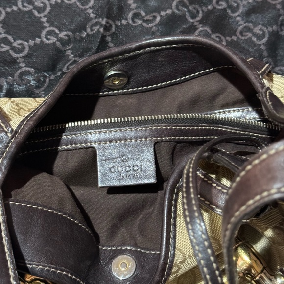 Gucci Jackie monogram canvas brown leather 85th anniversary shoulder bag